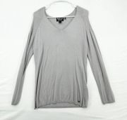 Barbour Women Light Grey Long Sleeve V Neck Merino Wool Sweater Shirt Size 10