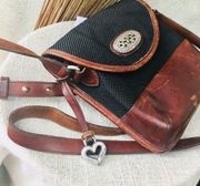 Vintage Brighton Leather & Black Canvas Crossbody Bag