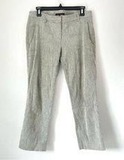 Theory Yanette Crop Jamboree Pants Ivory Grey Stripe Silk Linen Flat Women’s 8