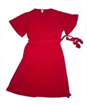 H&M Red Flare Sleeve Wrap Dress