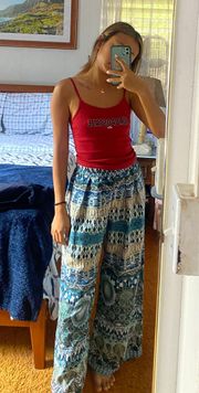 Blue Patterned Flowy Pants