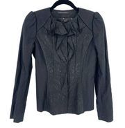 Elie Tahari Black Ruffled Chest Jacket Womens Size 0 Black Lace Overlay