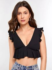 SheIn V-neck Ruffle Crop Top