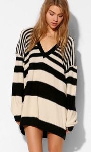 BDG Boyfriend Striped Oversized Knit V Neck Long Sweater