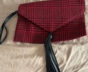 NWOT Carlos Santana Red & Black Herringbone Clutch Wristlet w Tassel