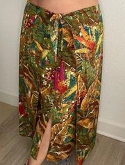 Soft Surroundings Tropical Front Tie Wrap Midi Skirt size L