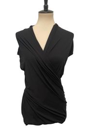 Black Faux Wrap Short Sleeve Top