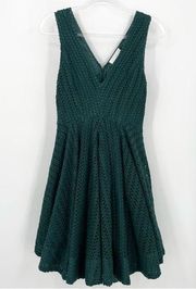 Sandro Bliss Fit Flare Crochet Lace Dress Emerald Green Size 8