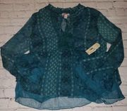 NWT Arizona Jean Co Jrs Size Large Sheer Blouse