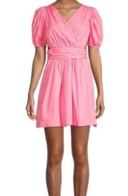 NWT French Connection Rhodes Poplin Vneck Dress Organic Cotton Cut Out Pink