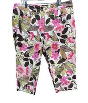 Sigrid Olsen Capri Pants Womens Plus 20W Multicolor Floral Fiesta Samba Tropical