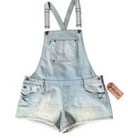 MUDD Crochet Trim Denim Overalls Distressed Shortall Jr. Women Size XL 15 17 NEW