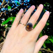 Smokey quarts 925 silver plated ring hypoallergenic gemstone boho earthy