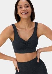 Halara Seamless Flow Ribbed Ruched Sports Bra Black Medium HT25