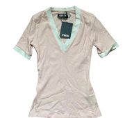 Reformation Ribbed Knit Baby Pink V Neck Short Sleeve T-Shirt Top XS