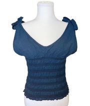 Hard Tail Navy Blue Smocked Bodice Tie Straps Tank Top Size Large