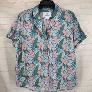 Palms 28 floral button down shirt M