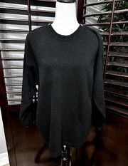 Kikit Women's Black Knit Sweater Button Sleeve Accents 100% Lambs Wool M