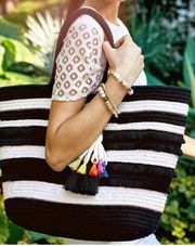 black and white fringe Taj tote bag