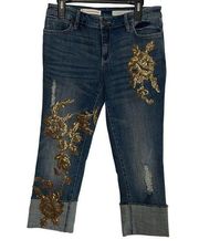 Pilcro Hyphen Cropped Jeans 27 Womens Sequin Cuffed Midrise Casual Denim