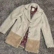 Anthropologie Elevenses Cream Shag Coat Sherpa Teddy Jacket