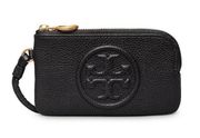 Tory Burch Perry Bombe Pebbled Leather Top Zip Card Case Wristlet Black