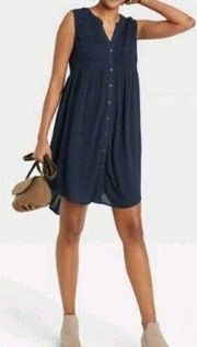 Knox Rose Navy Blue Sleeveless Smocked Button-Down Dress Size S