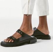 Frame Le Hayden Sandals Women Size 40(9.5) Black Leather Slip On Lug Sole Shoes
