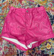 pink leather shorts