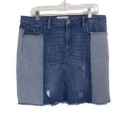 Libby Edelman Patchwork Two Tone Distressed Denim Cotton Jean Miniskirt Skirt 18