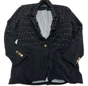 Badgley Mischka Blazer Women 8 Black Studded Rhinestone One Button Ruffle Jacket