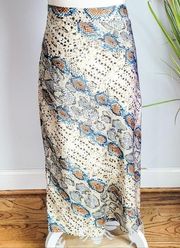 Anthropologie, Hutch Tan Animal Neutral Print Satin Midi Slip Skirt, Size 6