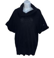 Women's Sweater Small Cowl Neck Merino Wool Black Short Sleeve