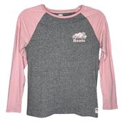 Roots Shirt Womens Small Gray Pink Raglan Baseball Tee Sporty Casual Versatile