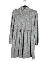 Coco + Jaimeson Long Sleeve Turtleneck Babydoll Dress Stretchy Knit Gray M