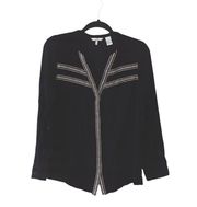 Buckle Black Embroidered Button Down Popover Top