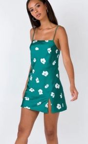 Ultra Mini Dress Green & White Satin