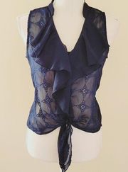 HeartSoul navy sheer ruffle blouse size small