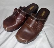 Y2K Brown Leather  Open Clogs