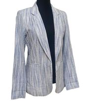 Cynthia Rowley Blue Striped Linen Blend Open Front Blazer Jacket Size Medium