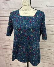 Croft & Barrow 854- large navy blue with flowers shirt