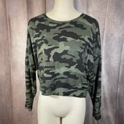 EXPRESS Camo Print Scoop Neck Cropped Long Sleeve Sweater- SEE MEASUREMENTS
