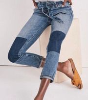 Alliance Blue Patchwork Knee Belted Sienna Slim Boyfriend Jeans Sz 4