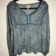 Small Blue Boho long sleeve blouse Haute Hippie