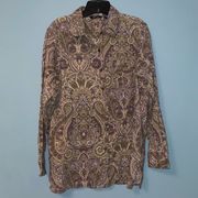 Krazy Kat Paisley Print Collared Button Up Long Sleeve Shirt Size Large