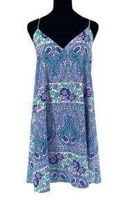 Nymphe Womens Tank Dress Sleeveless Paisley Print Spaghetti Strap Blue Large