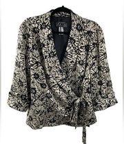 Alex Evenings Black Cream Floral Jacquard 3/4 Sleeve Wrap Jacket Large/XL