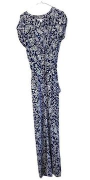 DIANE VON FURSTENBERG Purdy Jumpsuit Navy Blue Floral Pottery Flower Size 10