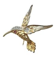 Gold Tone unsigned Hummingbird Pin Brooch / Rhinestone Accents brooch