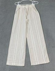 Sienna Sky Women's Striped Wide Leg Pants Beige Elastic Waist Small